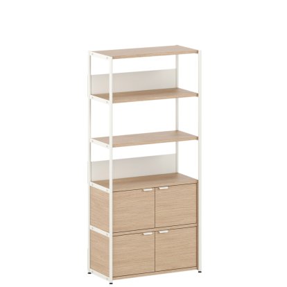 Étagère Unit en bois, 180 cm, 2 x portes doubles, Chêne / Blanc crème
