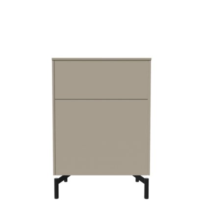 Buffet Aventa avec porte et tiroirs, 60 cm, 3 Grilles de hauteur, Mélamine gris pierre, Pieds en métal