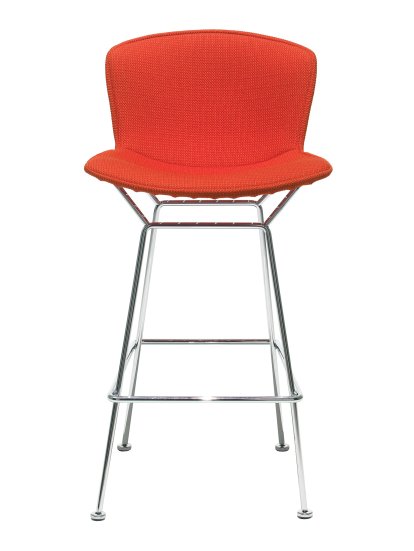 Chaise de bar Bertoia, Rembourrage intégral, Satiné chromé, Bright Red (Tonus 130)