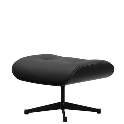 Eames Lounge Chair Ottoman, Châtaignier noir, Cuir Premium F nero, Aluminium poli, côtés noirs