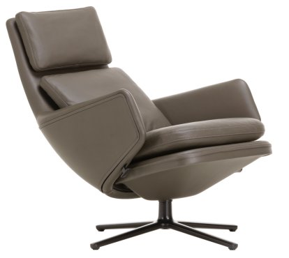 Fauteuil Grand Relax, Sans repose-pieds, Cuir Premium F, gris umbra, Noir basic, 46,5 cm