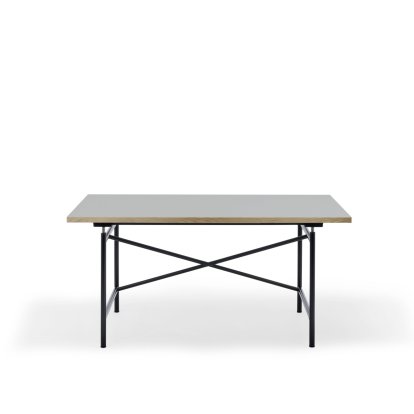 Table Eiermann 1 M (réglage mécanique de la hauteur), Linoleum gris cendré (Forbo 4132) avec bords en chêne, 140 x 80 cm, Noir