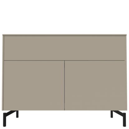 Buffet Aventa avec porte et tiroirs, 120 cm, 3 Grilles de hauteur, Mélamine gris pierre, Pieds en métal