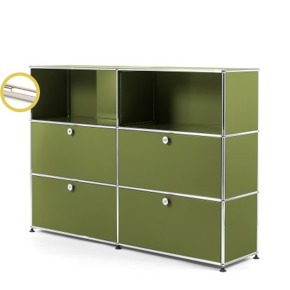 USM Haller E Highboard L avec éclairage du compartiment, Vert olive RAL 6003, Blanche froide