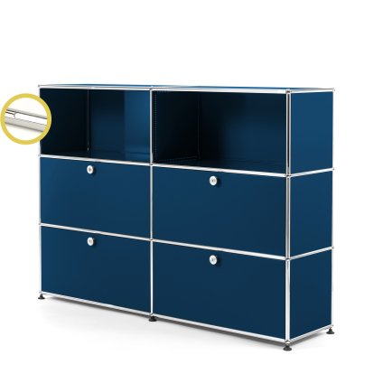 USM Haller E Highboard L avec éclairage du compartiment, Bleu acier RAL 5011, Blanche froide