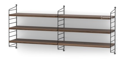 Étagère murale M String, 20 cm, Noir, Placage noyer