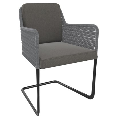 Chaise cantilever D43, Tressage II - gris fumée, Tissu cavalerie - gris argent, Noir
