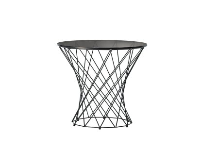Table basse Oota, H 47 x ø 52 cm, Verre teinté noir, Peint par poudrage noir mat