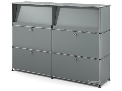 Meuble haut Highboard L USM Haller avec présentoir incliné, Gris moyen RAL 7005