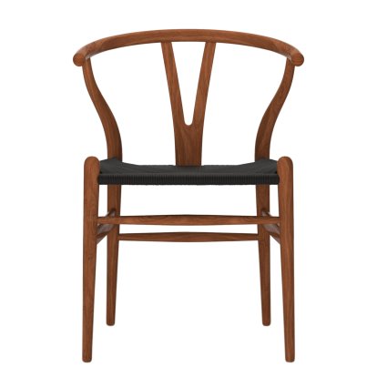 CH24 Wishbone Chair, Noyer laqué naturel, Paillage noir