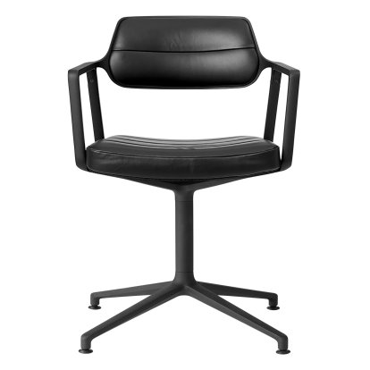 Chaise pivotante Swivel 453, Revêtement en poudre noir, Piètement fixe, Cuir noir