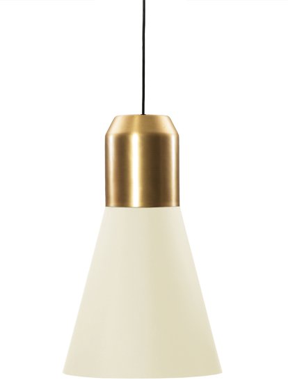 lampe suspendue Bell Light, Laiton, Étoffe blanche, H 35 x ø 32 cm