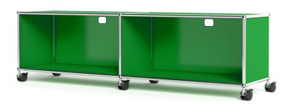 Meuble bas Lowboard TV/Hi-Fi USM Haller, personnalisable, Vert USM, Ouvert, Avec passe-câbles au centre haut