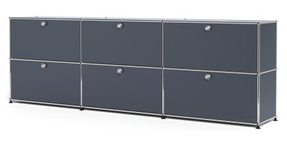 Meuble mixte Sideboard XL USM Haller, personnalisable, Anthracite RAL 7016, Avec 3 portes abattantes, Avec 3 portes abattantes