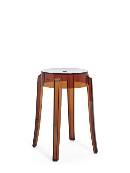 Tabouret Charles Ghost, Piétement 39 x assise 26,5 x hauteur 46, Transparent, Ambré