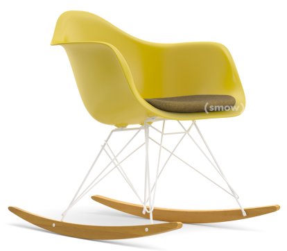 Eames Plastic Armchair RE RAR avec rembourrage, Moutarde, Avec coussin d'assise, Moutarde / ivoire, Sans passepoile, Blanc/érable nuance de jaune