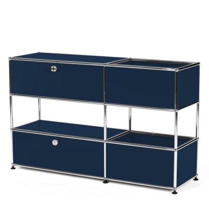 Buffet USM Haller pour enfants M avec boîtes de rangement, Monochrome, Bleu acier RAL 5011, Avec  porte abattante