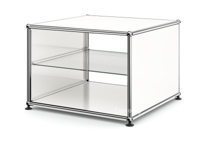 Table d'appoint avec panneaux latéraux USM Haller, 50 cm, Avec tablette intérieure en verre, Blanc pur RAL 9010
