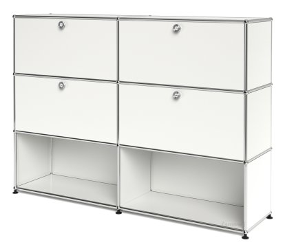 Meuble haut Highboard L USM Haller, personnalisable, Blanc pur RAL 9010, Avec 2 portes abattantes, Avec 2 portes abattantes, Ouvert
