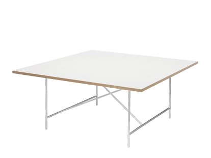 Table de conférence Eiermann 1, Mélaminé blanc avec bords chêne, Chromé, Sans pied réglable en hauteur (H 72cm)