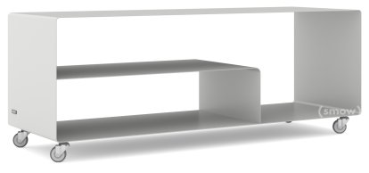Sideboard R 111, Monochrome, Blanc aluminium (RAL 9006), Roulettes industrielles