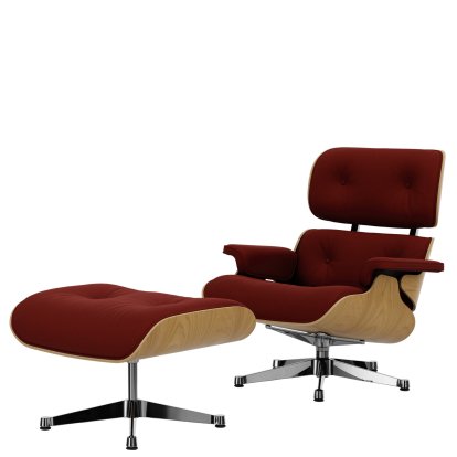 Eames Lounge Chair & Ottoman Calma, Châtaignier naturel, Calma, brandy, 84 cm - Hauteur originale de 1956, Aluminium poli