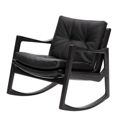 Euvira Rocking Chair Soft, Chêne teinté noir, Cuir Classic noir