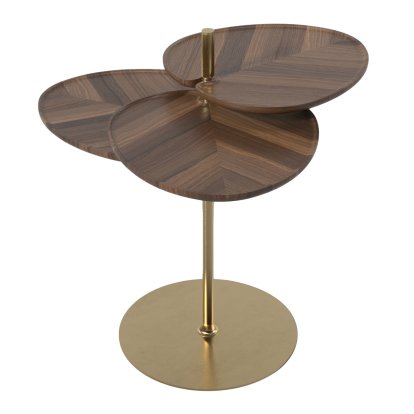 Table d'appoint Leaf-3 , laiton bronzé, Noyer huilé naturel