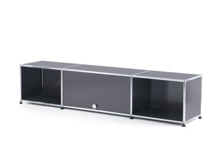 Meuble TV bas Lowboard  USM Haller avec porte escamotable, Gris moyen RAL 7005