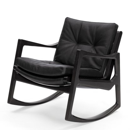 Euvira Rocking Chair Soft, Chêne teinté noir, Cuir Classic noir
