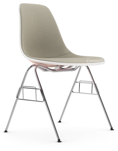 Eames Plastic Side Chair RE DSS / DSS-N, Rose pâle, Rembourrage intégral, Gris chaud / ivoire, Sans liaison de rangée (DSS-N)
