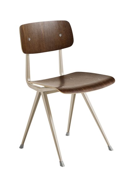 Result Chair, Chêne fumé laqué, Acier thermolaqué beige