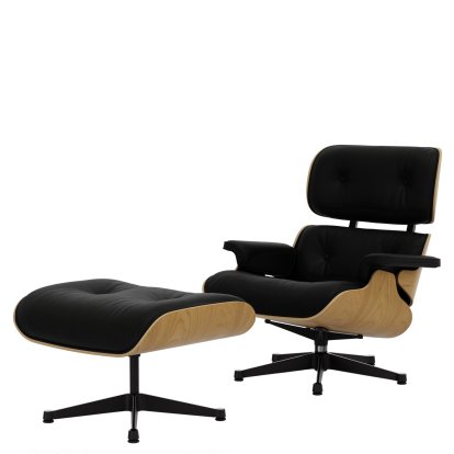 Eames Lounge Chair & Ottoman - Édition Natural, Châtaignier, naturel, cuir Natural F, nero, Poli, côté noir