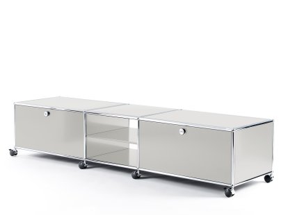 Meuble TV bas Lowboard XL USM Haller à roulettes, Gris clair RAL 7035