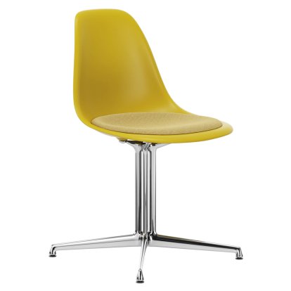 Eames Plastic Side Chair DSL, Moutarde, Avec coussin d'assise, Moutarde / ivoire, Aluminium poli