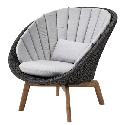Fauteuil lounge Peacock, Medium flat soft Rope - Dark grey / Teak, Natté - Gris clair
