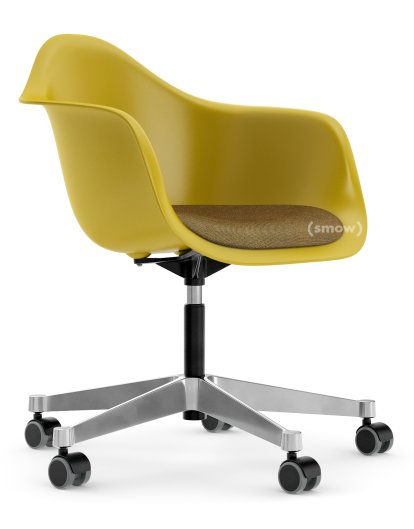 Eames Plastic Armchair RE PACC, Moutarde, Avec coussin d'assise, Moutarde / gris foncé