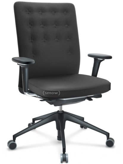 ID Trim, Avec support lombaire, Mécanisme Flowmotion avec inclinaison avant et réglage de la profondeur , Avec accotoirs 3D, Piétement à 5 branches, plastique basic dark, Assise et dossier Plano, Gris foncé, Durs pour tapis