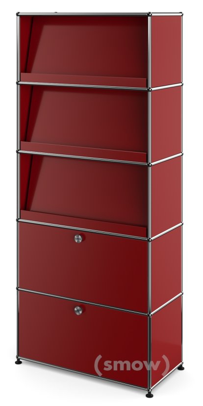 Étagère USM Haller avec 3 présentoirs inclinés, Rouge rubis USM