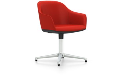 Softshell Chair avec piètement à 4 branches, Aluminium poli, Plano, Rouge coquelicot, Patins pour tapis