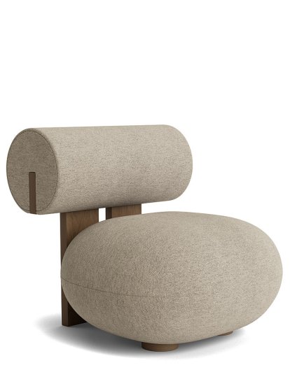 Fauteuil Lounge Hippo, Laine Bouclé sable, Chêne fumé clair