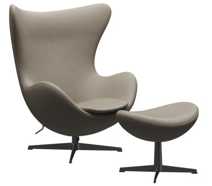 Fauteuil Egg (Oeuf), Cuir Essential, Gris clair, Noir, Avec repose-pied