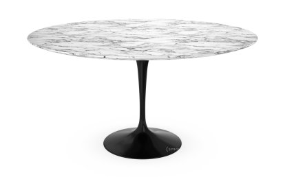 Table à manger ronde Saarinen, 137 cm, Noir, Marbre Arabescato (blanc avec tons gris)