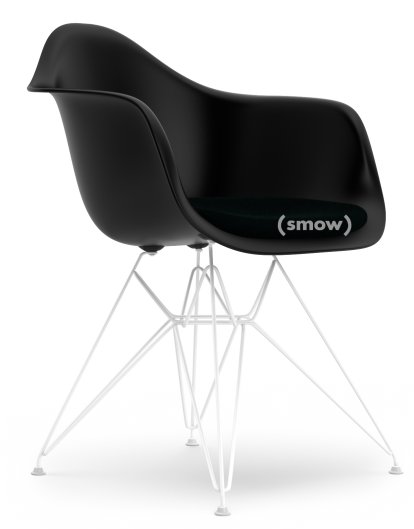 Eames Plastic Armchair DAR, Noir profond  , Avec coussin d'assise, Pétrole / marron marais, Version standard - 43 cm, Revêtement blanc