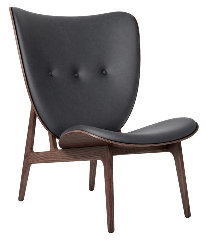 Fauteuil Éléphant, Cuir Dunes anthracite , Chêne teinté foncé