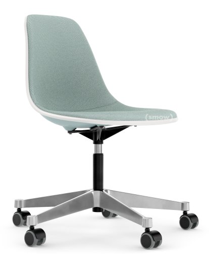 Eames Plastic Side Chair RE PSCC, Gris bleuté, Rembourrage intégral, Bleu glacier / ivoire