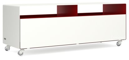 Meuble TV R 109, Bicolore   , Blanc pur (RAL 9010) - Rouge rubis (RAL 3003), Roulettes transparentes