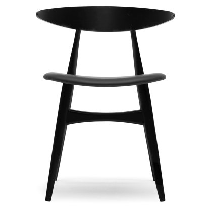 Chaise CH33P, Chêne laqué noir, Cuir noir