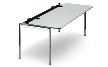 Table USM Haller Advanced, 200 x 75 cm, 02-Stratifié gris perle, Sans plateau coulissant