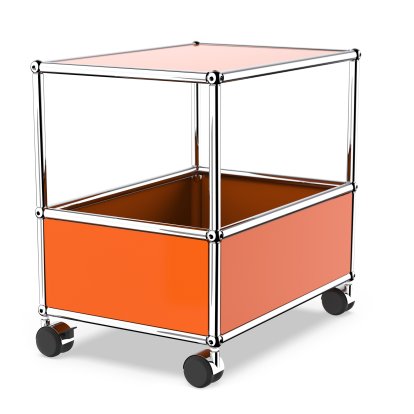 USM Haller table de bar, Sans poignée à chariot, Orange pur RAL 2004, Souples pour sols durs